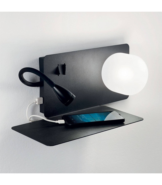 Lampada da parete con luce da lettura Book Black Metal 2 lampadine 15cm