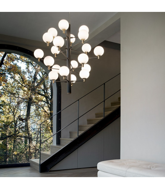 Lampada a sospensione in metallo nero Copernico 20 lampadine 104 cm