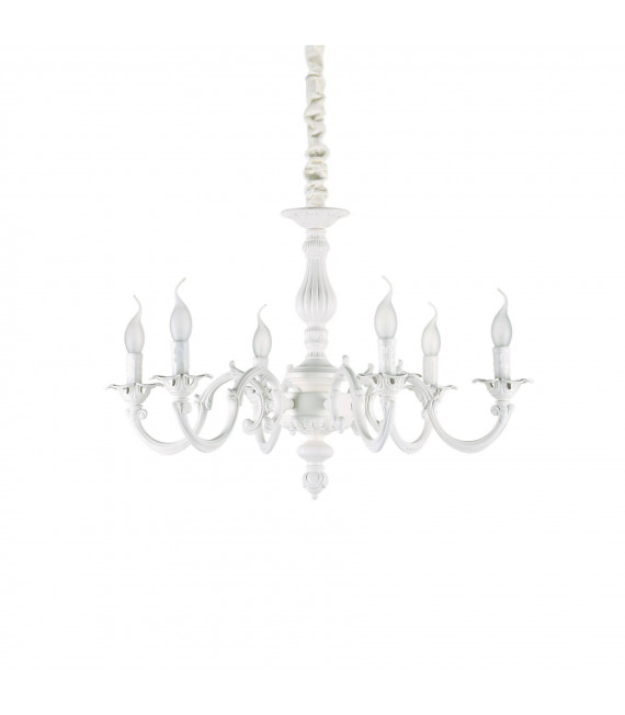 Chandelier without lampshades Justine White metal 6 bulbs 62cm