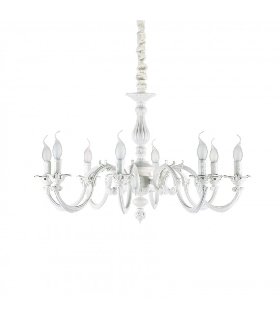 Chandelier sans abats jours Justine Métal blanc 8 ampoules 62cm