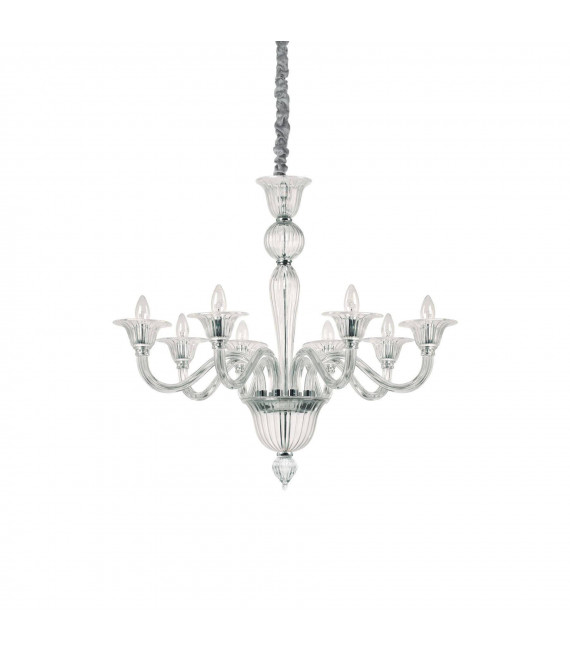 Lampadario senza paralumi Brigitta Vetro trasparente 8 lampadine 90cm