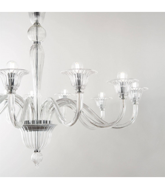 Chandelier sans abats jours Brigitta Verre Transparent 8 ampoules 90cm