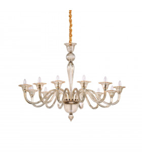 Lampadario senza paralumi Brigitta Vetro ambrato 12 lampadine 99,5cm