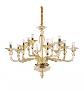 Chandelier sans abats jours Danieli Verre ambre 12 ampoules 81cm