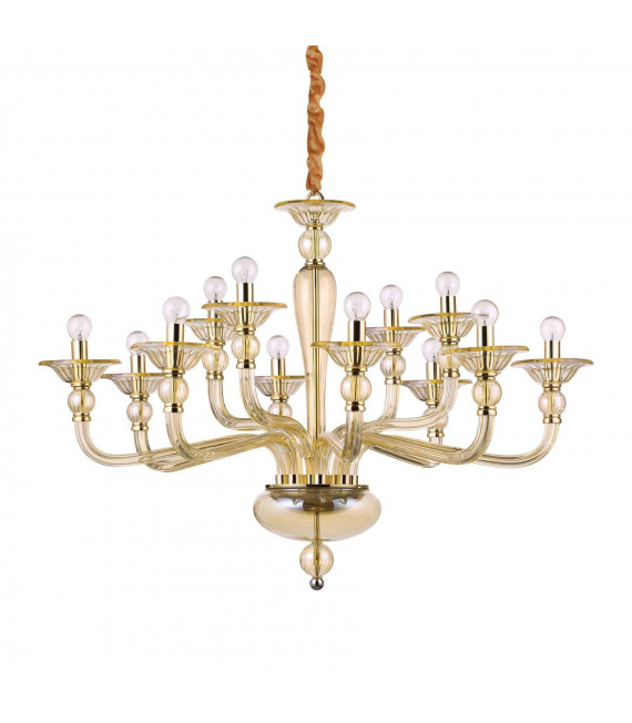 Chandelier sans abats jours Danieli Verre ambre 12 ampoules 81cm