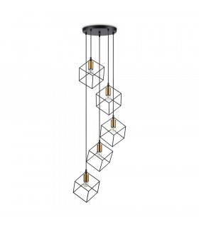 Lampada a sospensione in metallo nero ghiaccio 5 lampadine 60cm