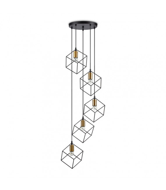 Pendelleuchte aus eisschwarzem Metall, 5-flammig, 60 cm
