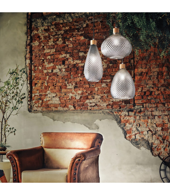 Bergen-3 Pendant Smoked Glass 1 bulb 39cm