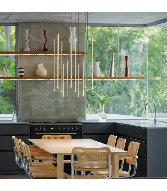 Filo 12-bulb pendant lamp Metal, aluminum Brass