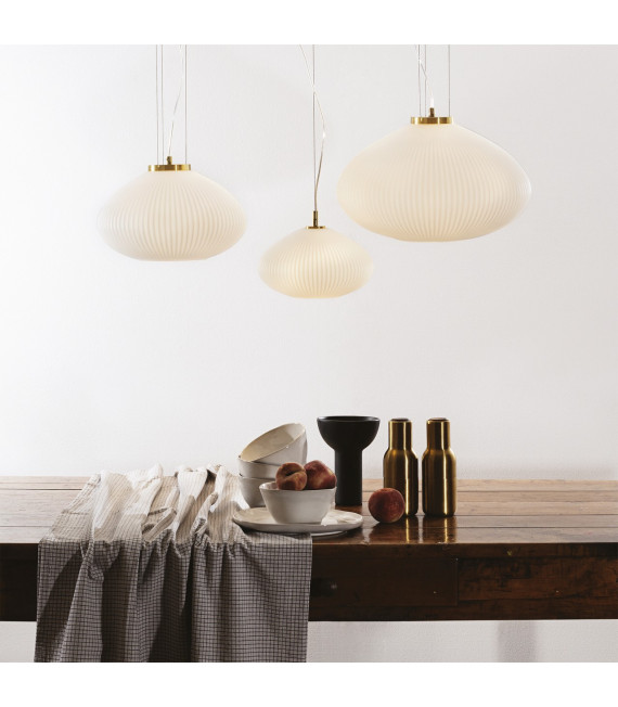 Suspension Plisse 1 ampoule Verre,métal Laiton