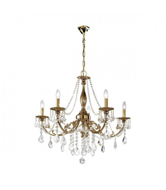Klassischer Kronleuchter PISANI CRYSTAL Antik Messing 5 Glühbirnen
