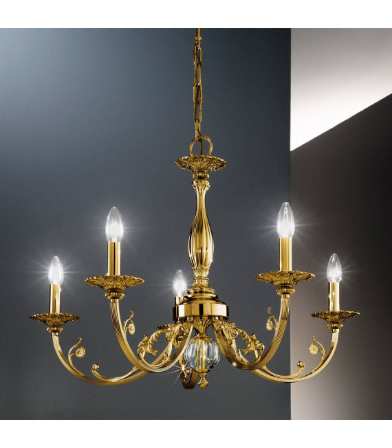Chandelier classique PISANI laiton antique 5 ampoules