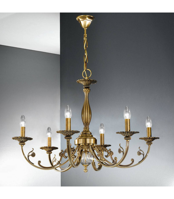 Candelabro clásico PISANI latón antiguo 6 bombillas