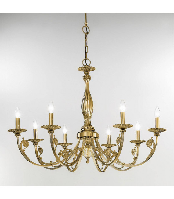 Chandelier classique PISANI laiton antique 8 ampoules