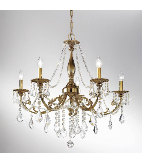 Klassischer Kronleuchter PISANI CRYSTAL Antik Messing 5 Glühbirnen