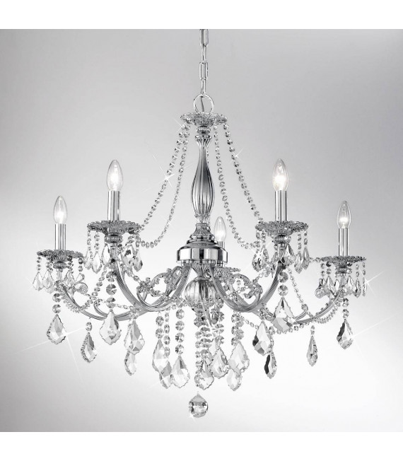 Lampadario classico PISANI CRYSTAL cromato 5 lampadine