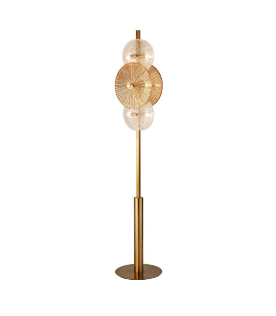 Wagon-Stehlampe aus Baustahl, Glas und Messing
