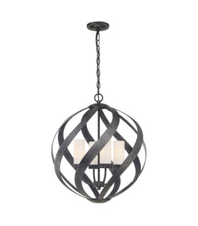 Quoizel pendant light Opal engraved glass, Old Black steel