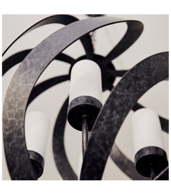Suspension Quoizel Verre gravé opale,acier Vieux Noir