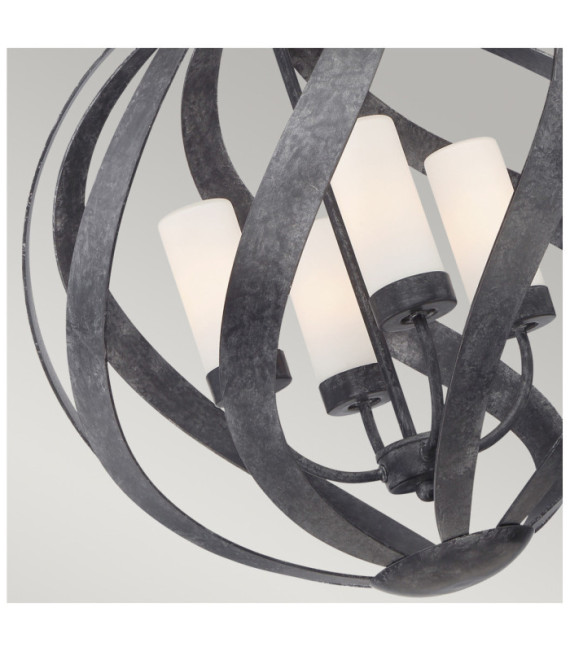 Quoizel pendant light Opal engraved glass, Old Black steel