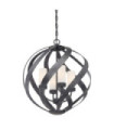 Suspension Quoizel Verre gravé opale,acier Vieux Noir
