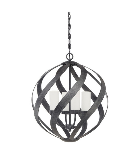 Quoizel Pendelleuchte Opal graviertes Glas, altschwarzer Stahl