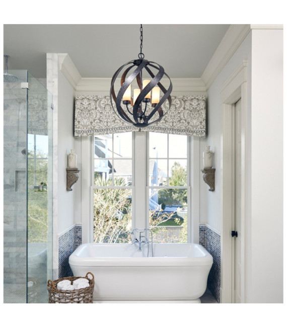 Quoizel pendant light Opal engraved glass, Old Black steel