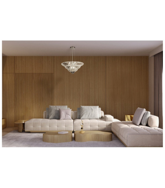 Lámpara colgante Savannah Acero dulce, vidrio transparente, cromo
