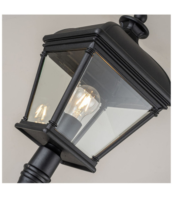 Lámpara de pie de exterior Bayview Aluminio fundido, cristal biselado transparente Negro