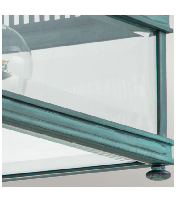 Holborn outdoor ceiling light Clear glass, solid brass Verdigris