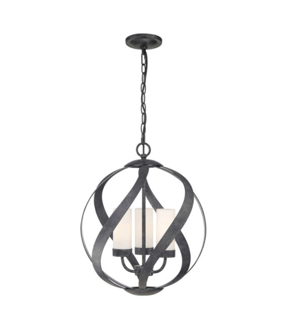 Quoizel Pendelleuchte Opal graviertes Glas, altschwarzer Stahl