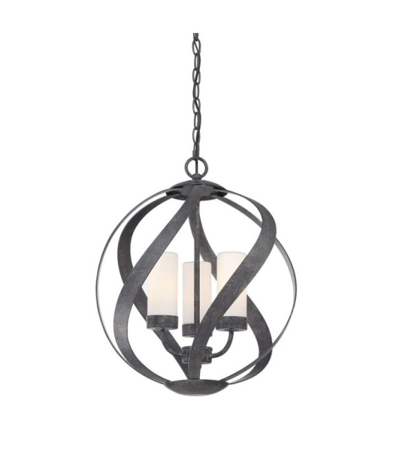 Suspension Quoizel Verre gravé opale,acier Vieux Noir