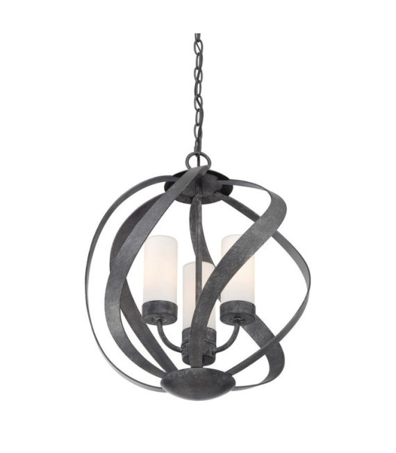 Lampada a sospensione Quoizel Vetro opale inciso, acciaio Old Black