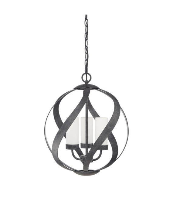 Quoizel Pendelleuchte Opal graviertes Glas, altschwarzer Stahl
