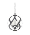 Suspension Quoizel Verre gravé opale,acier Vieux Noir