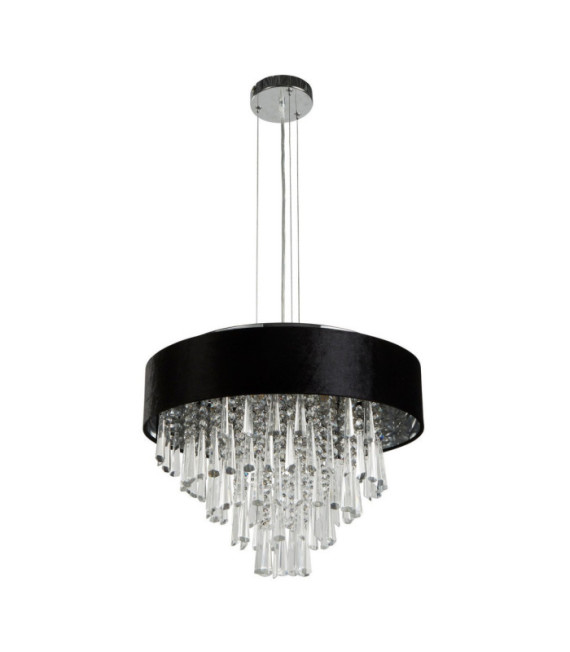 Lámpara colgante Glamour Crystal, acero dulce, acrílico, tela cromada
