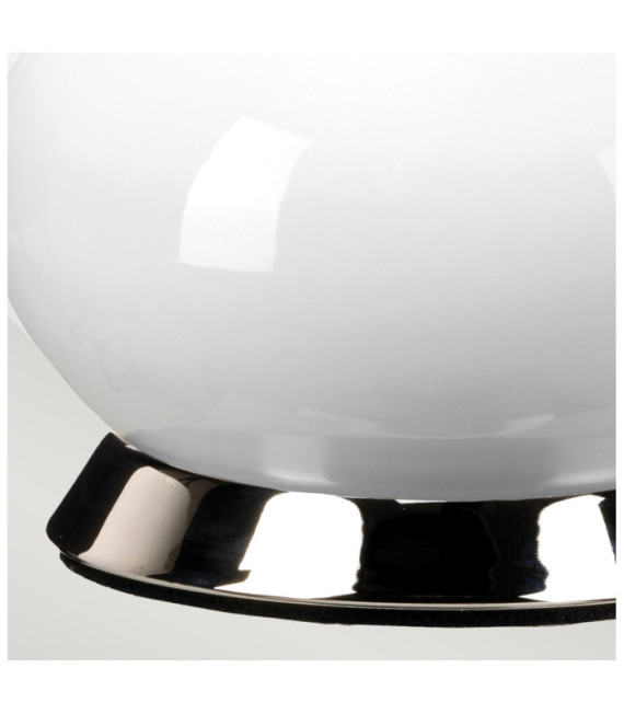 Milo Tischlampe, Keramiksockel, Stahl, Stoffschirm aus poliertem Nickel