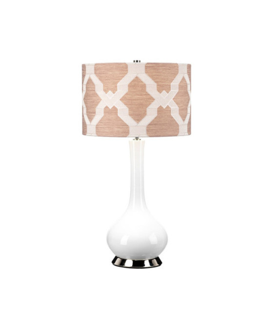 Lampe de table Milo Base en céramique,acier,Abat-jour en tissu Nickel poli