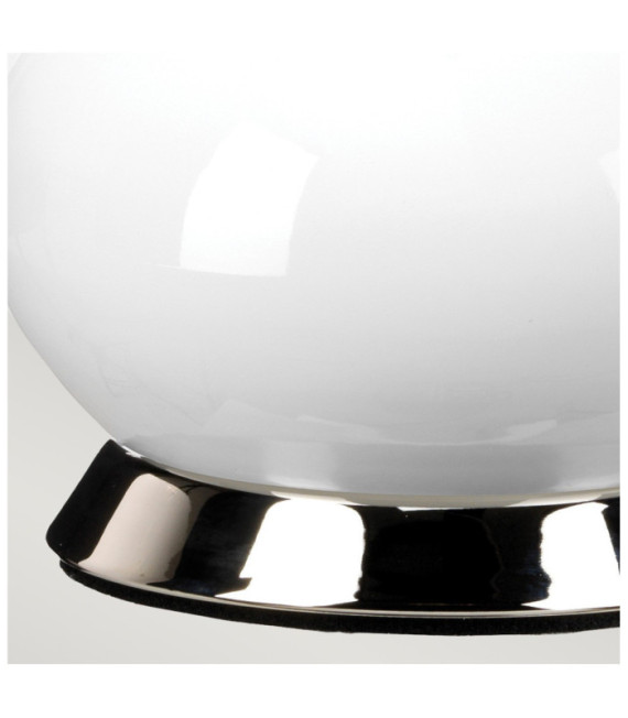 Milo Tischlampe, Keramiksockel, Stahl, Stoffschirm aus poliertem Nickel