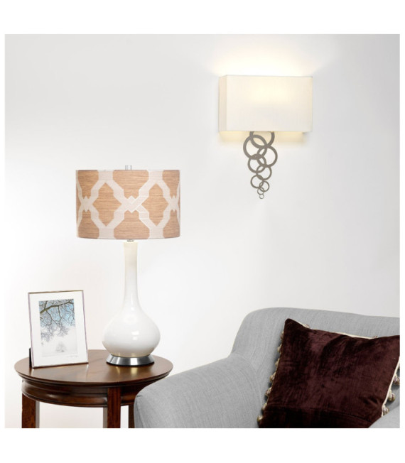 Lampada da tavolo Milo Base in Ceramica, Acciaio, Paralume in Tessuto Nickel Lucido