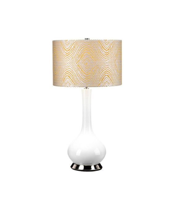 Lampada da tavolo Milo Base in Ceramica, Acciaio, Paralume in Tessuto Nickel Lucido
