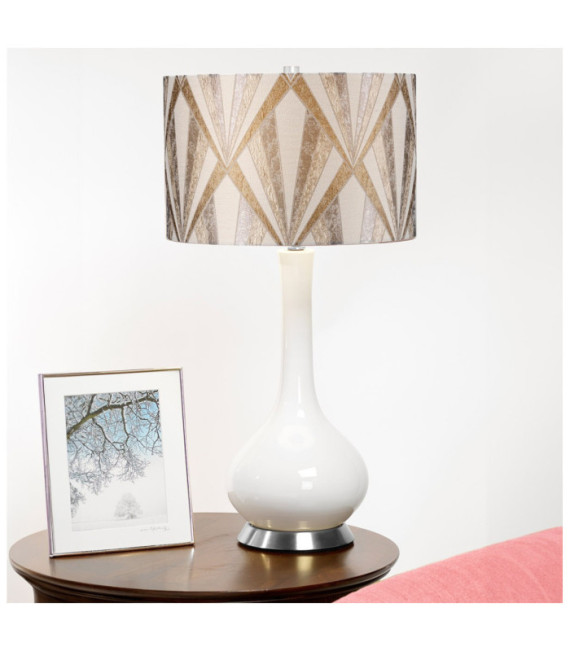 Milo Table Lamp Ceramic Base, Steel, Polished Nickel Fabric Shade