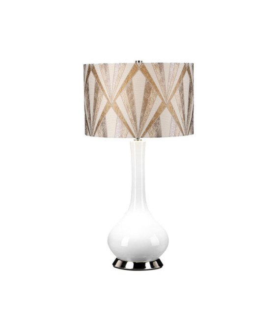 Lampada da tavolo Milo Base in Ceramica, Acciaio, Paralume in Tessuto Nickel Lucido