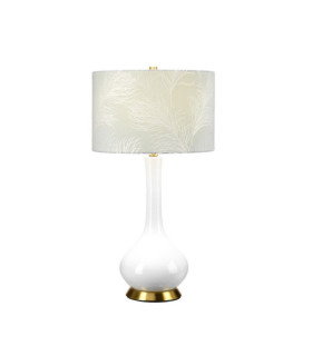 Lampada da tavolo Milo Base in ceramica, acciaio, paralume in tessuto ottone invecchiato