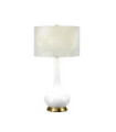 Milo table lamp Ceramic base, steel, Aged brass fabric lampshade