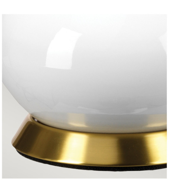 Lampada da tavolo Milo Base in ceramica, acciaio, paralume in tessuto ottone invecchiato