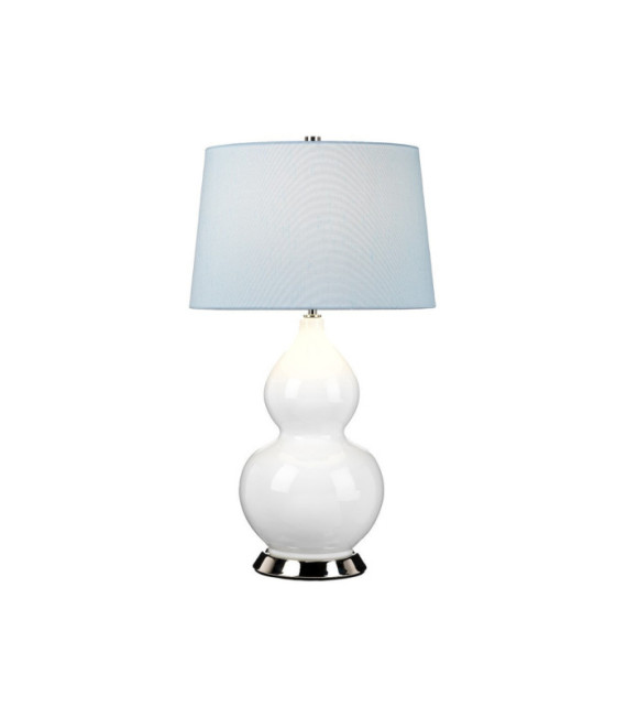 Lampe de table Isla Base en céramique,acier,Abat-jour en fausse soie, Nickel poli