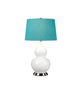 Isla Table Lamp Ceramic Base, Steel, Faux Silk Shade, Polished Nickel