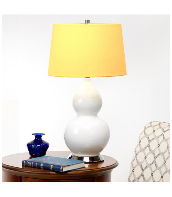 Lampe de table Isla Base en céramique,acier,Abat-jour en fausse soie, Nickel poli
