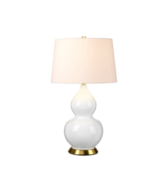 Isla Tischlampe Keramiksockel, Stahl, Lampenschirm aus Kunstseide, gealtertes Messing